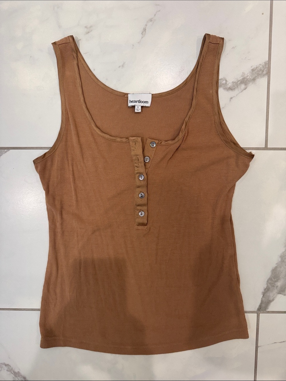 Heartloom Ribbed Henley Tank Top - Tan